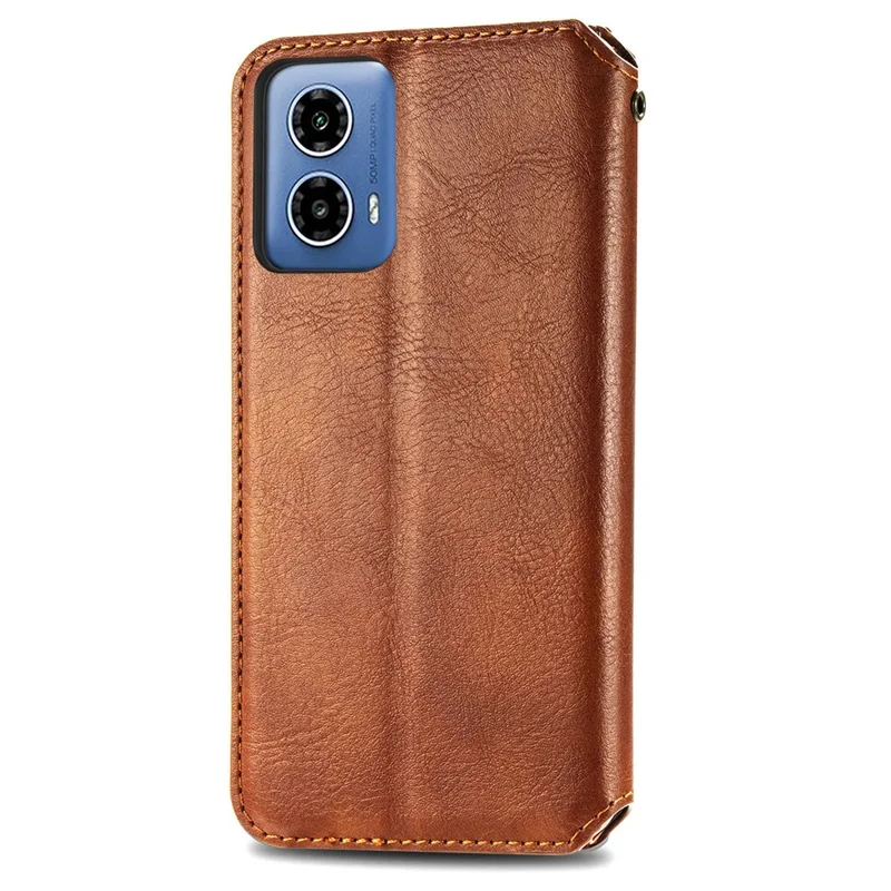 For Motorola Moto G45 5G / G34 5G PU Leather Case Rhombus Imprint Wallet Stand Phone Cover - Brown