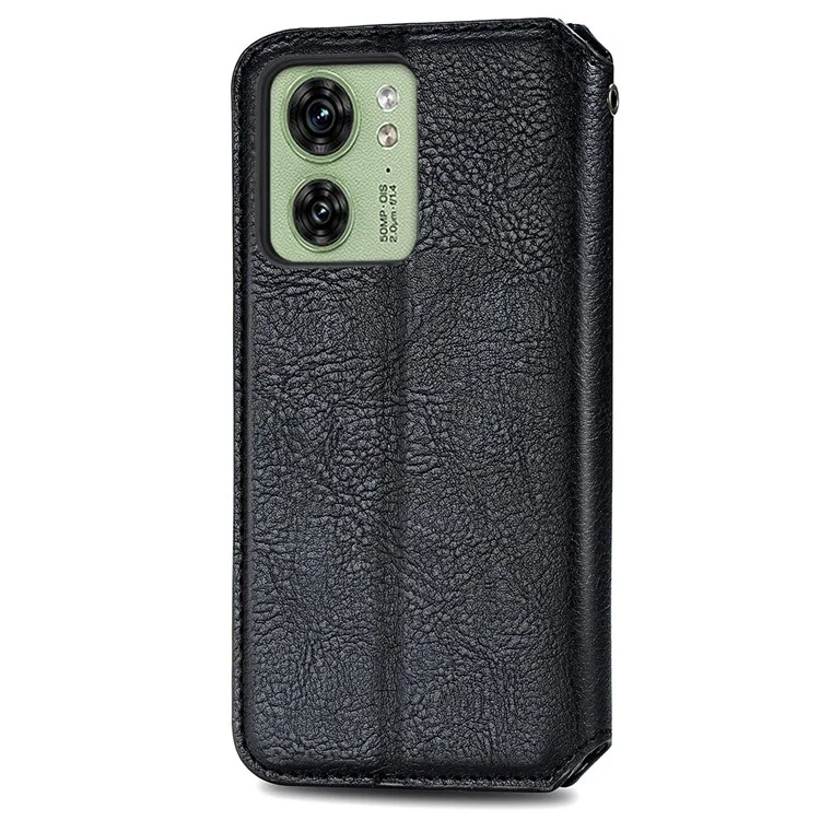 Para Motorola Edge 40 5G Funda Tipo Cartera Anticaídas Con Relieve de Rombos de Cuero Funda de Teléfono - Negro