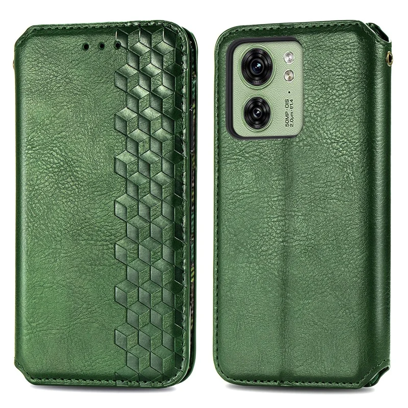 For Motorola Edge 40 5G PU Leather Case Rhombus Imprint Wallet Stand Phone Cover - Green