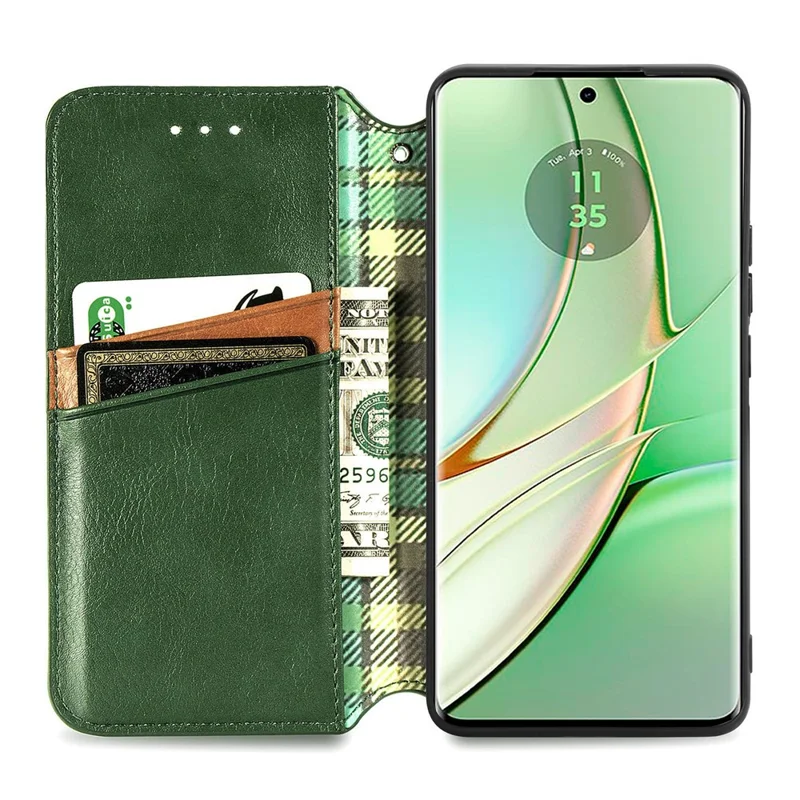 For Motorola Edge 40 5G PU Leather Case Rhombus Imprint Wallet Stand Phone Cover - Green