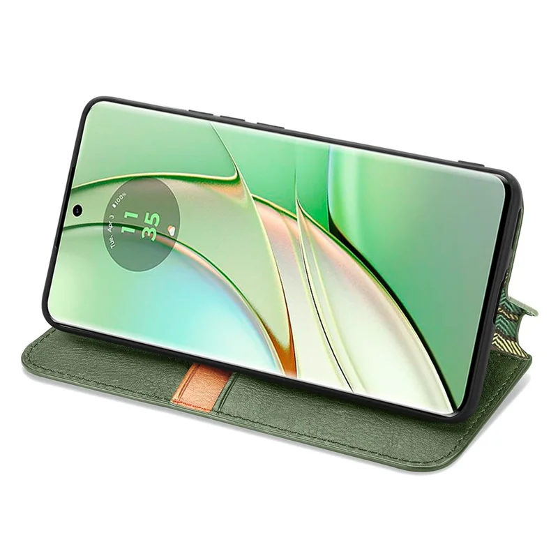 For Motorola Edge 40 5G PU Leather Case Rhombus Imprint Wallet Stand Phone Cover - Green
