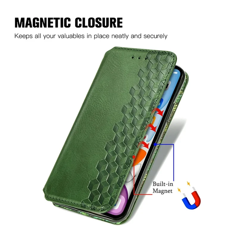 For Motorola Edge 40 5G PU Leather Case Rhombus Imprint Wallet Stand Phone Cover - Green