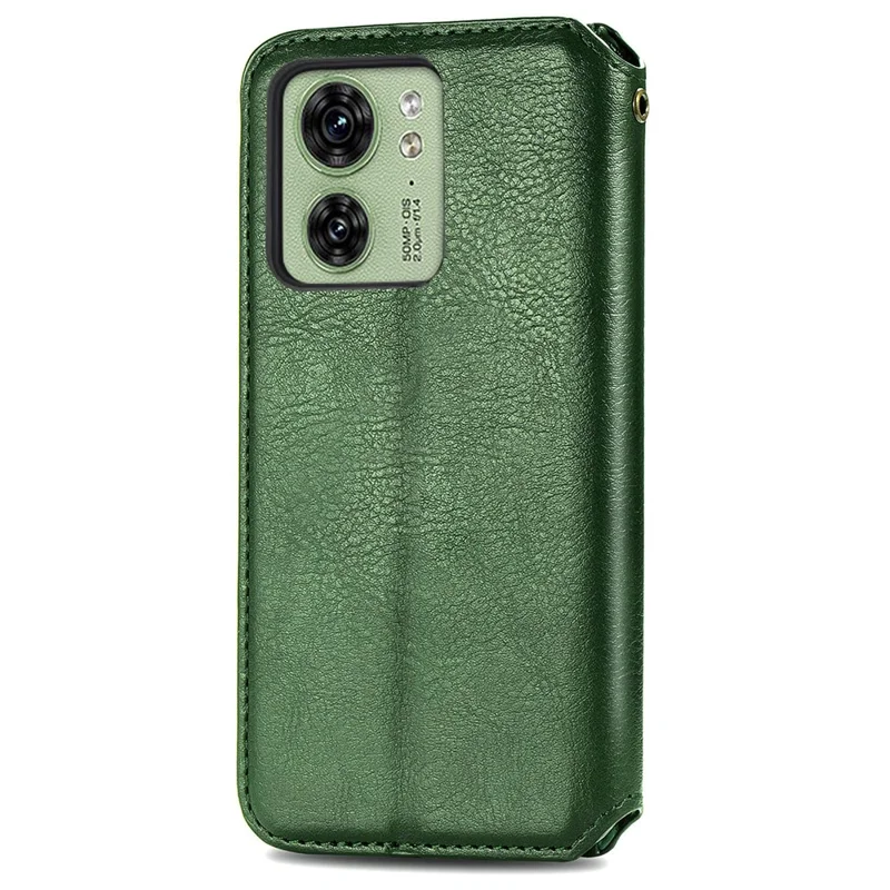 For Motorola Edge 40 5G PU Leather Case Rhombus Imprint Wallet Stand Phone Cover - Green
