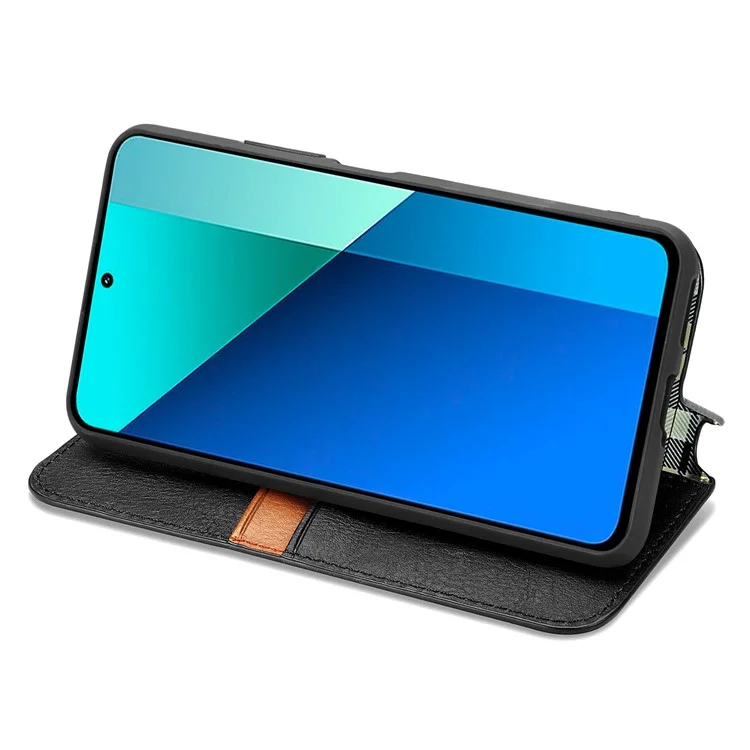 For Xiaomi Redmi Note 13 4G PU Leather Case Rhombus Imprint Wallet Stand Phone Cover - Black