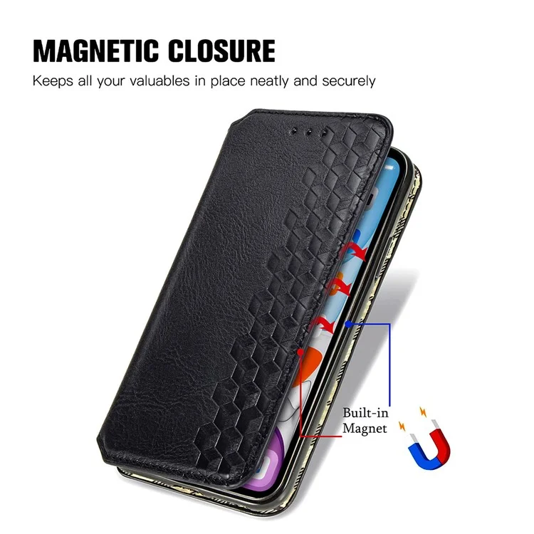 For Xiaomi Redmi Note 13 4G PU Leather Case Rhombus Imprint Wallet Stand Phone Cover - Black