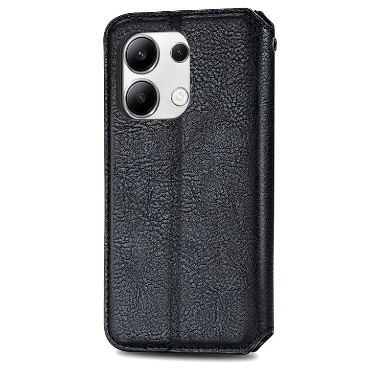 For Xiaomi Redmi Note 13 4G PU Leather Case Rhombus Imprint Wallet Stand Phone Cover - Black
