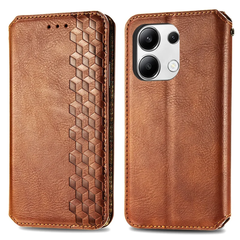 Voor Xiaomi Redmi Note 13 4G PU Leren Hoesje Ruitmotief Portemonnee Stand Hoetelefoonhoes - Bruin