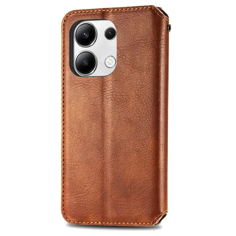 Voor Xiaomi Redmi Note 13 4G PU Leren Hoesje Ruitmotief Portemonnee Stand Hoetelefoonhoes - Bruin