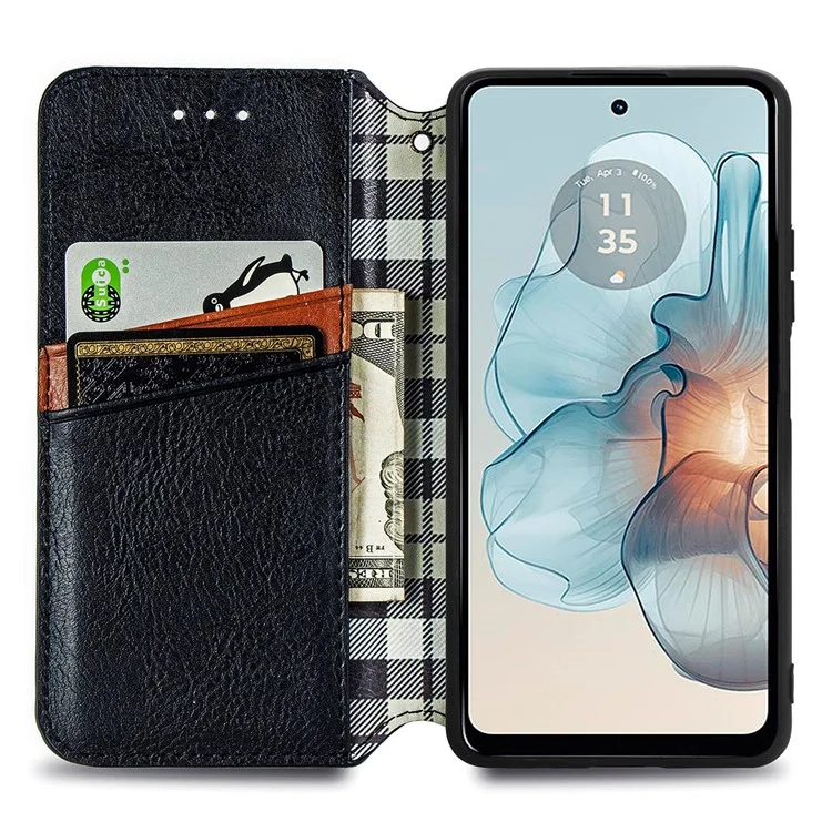 Para o Motorola Moto G24 Power Estojo de Telefone Celular Impresso Suporte Dobrável de Couro Anti-queda - Preto