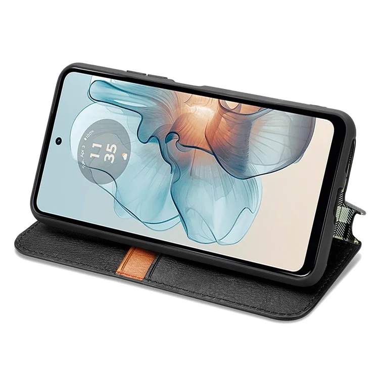 Para o Motorola Moto G24 Power Estojo de Telefone Celular Impresso Suporte Dobrável de Couro Anti-queda - Preto