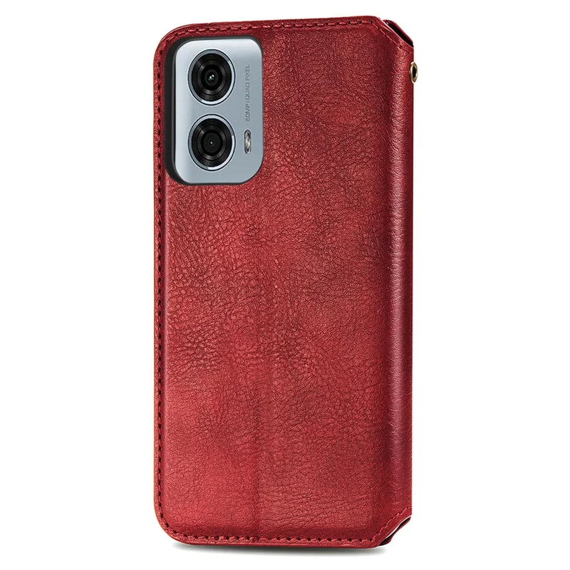 For Motorola Moto G24 Power PU Leather Case Rhombus Imprint Wallet Stand Phone Cover - Red