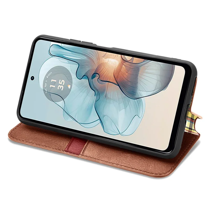For Motorola Moto G24 Power PU Leather Case Rhombus Imprint Wallet Stand Phone Cover - Brown