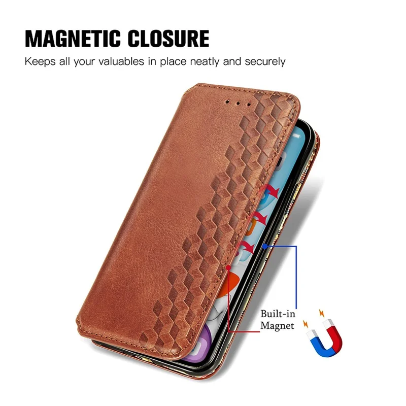 For Motorola Moto G24 Power PU Leather Case Rhombus Imprint Wallet Stand Phone Cover - Brown