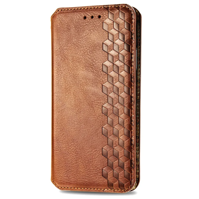 For Motorola Moto G24 Power PU Leather Case Rhombus Imprint Wallet Stand Phone Cover - Brown