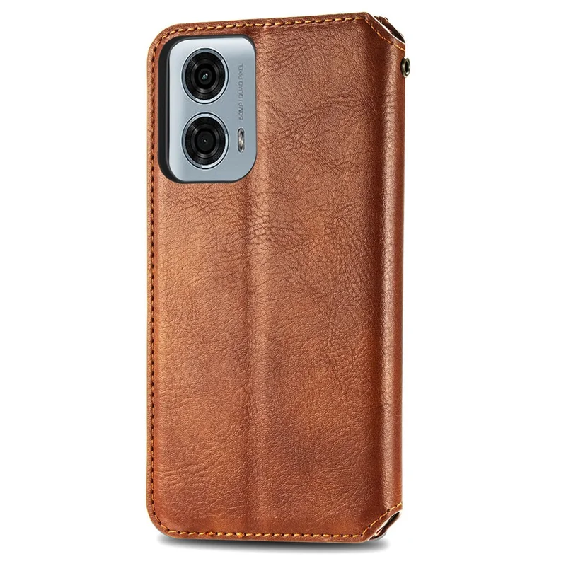 For Motorola Moto G24 Power PU Leather Case Rhombus Imprint Wallet Stand Phone Cover - Brown