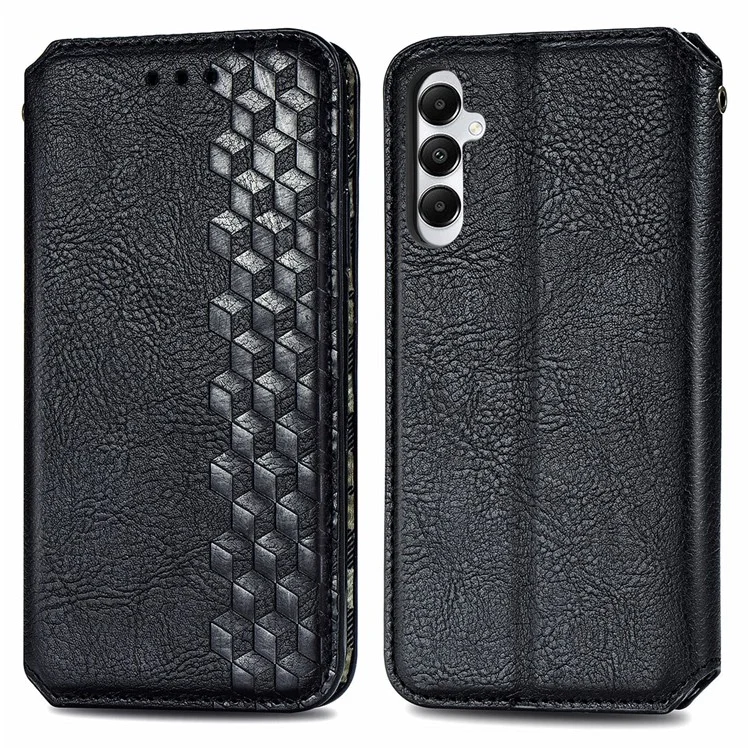 Für Samsung Galaxy A05s 4G Lederhülle mit geprägtem Rautenmuster Wallet Phone Case - Schwarz