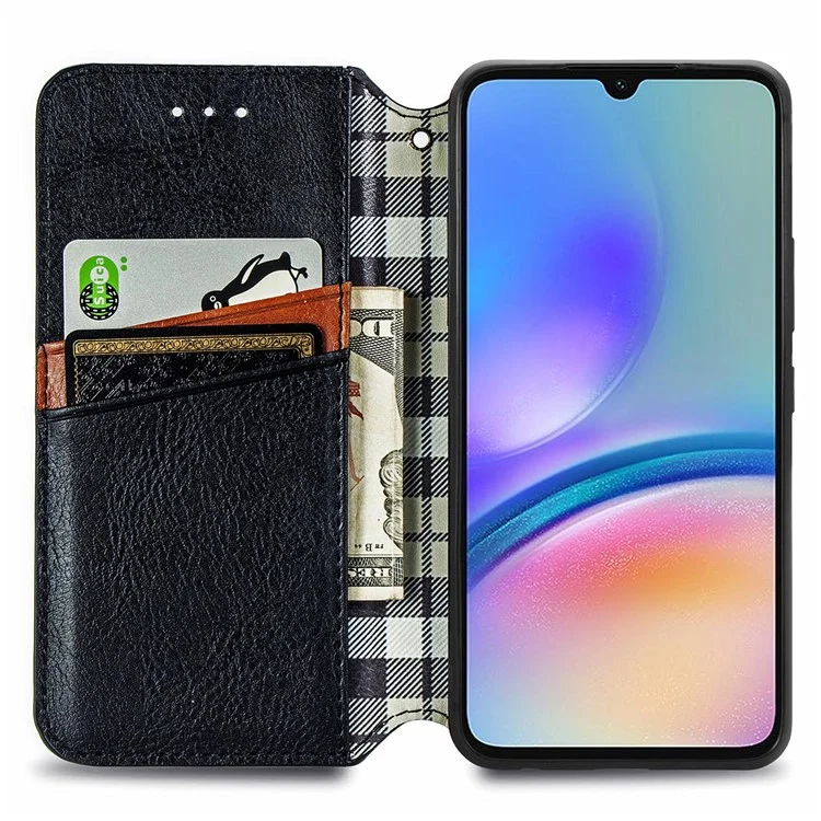 Für Samsung Galaxy A05s 4G Lederhülle mit geprägtem Rautenmuster Wallet Phone Case - Schwarz