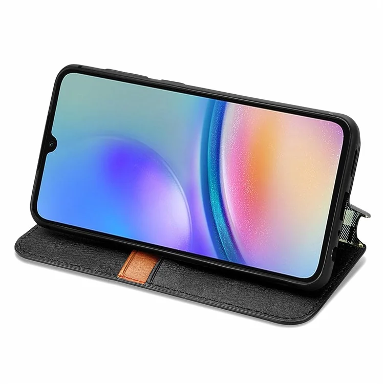 Für Samsung Galaxy A05s 4G Lederhülle mit geprägtem Rautenmuster Wallet Phone Case - Schwarz