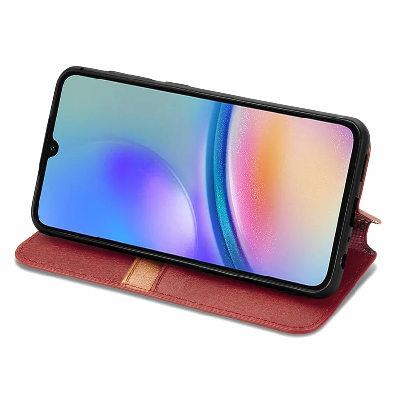 For Samsung Galaxy A05s 4G PU Leather Case Rhombus Imprint Wallet Stand Phone Cover - Red