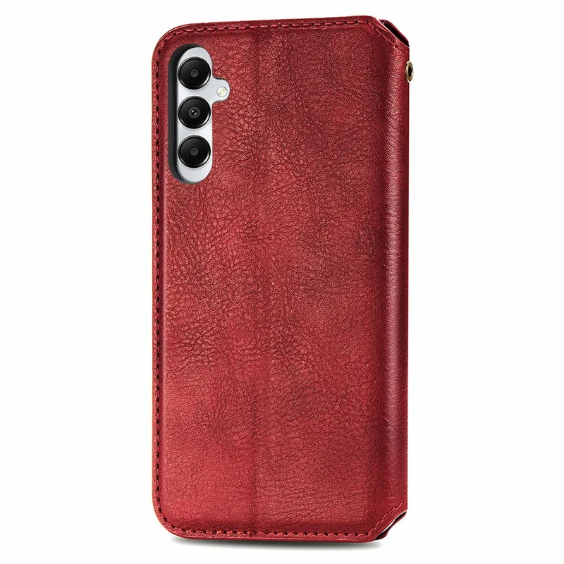 For Samsung Galaxy A05s 4G PU Leather Case Rhombus Imprint Wallet Stand Phone Cover - Red