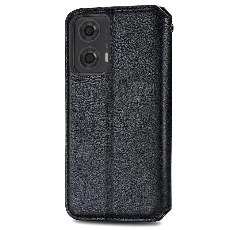 For Motorola Moto G24 4G / G04 4G Phone Case Imprinted Rhombus Leather Wallet Flip Cover - Black