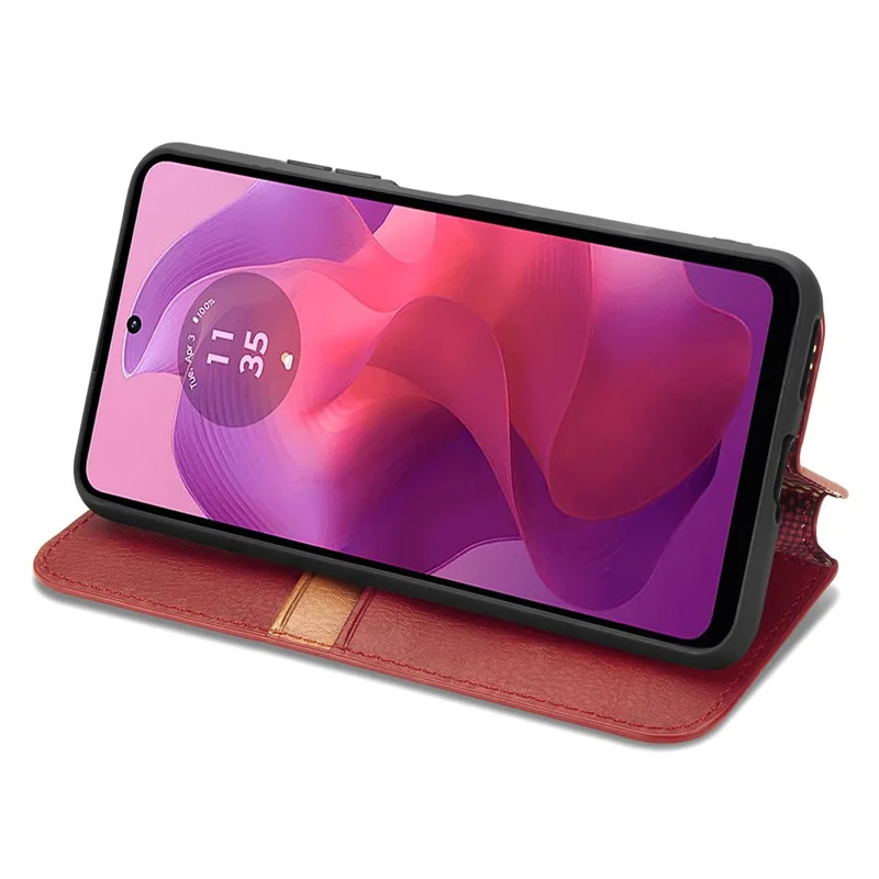 For Motorola Moto E14 4G / G04 4G / G04s 4G / G24 4G PU Leather Case Rhombus Imprint Wallet Stand Phone Cover - Red