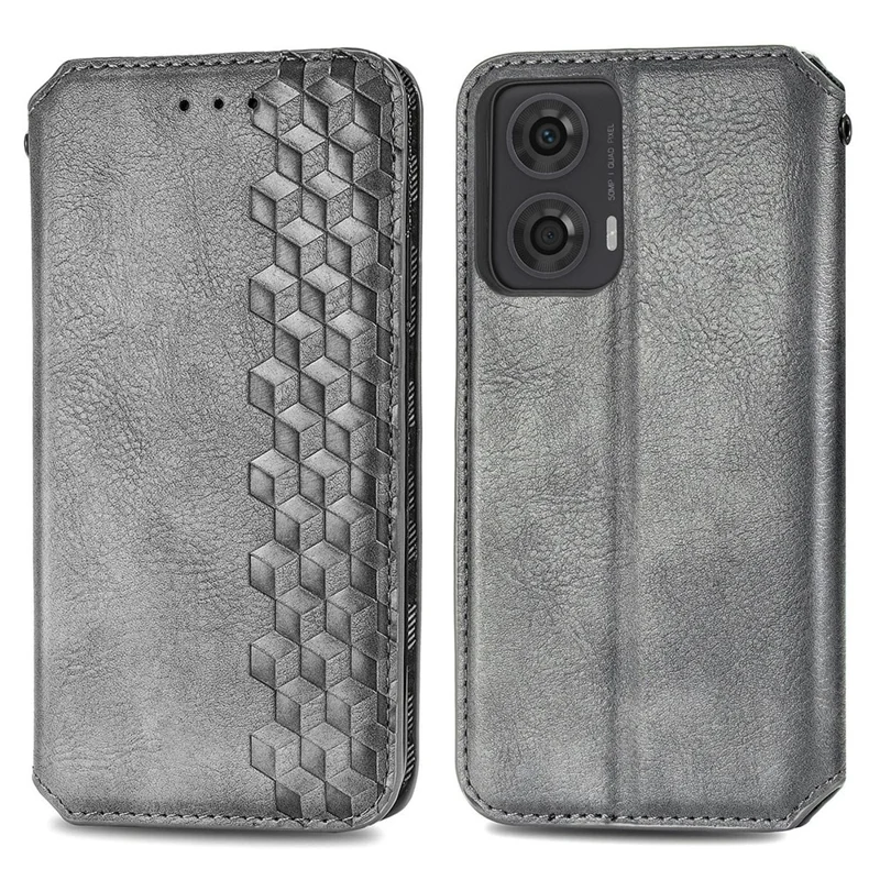 For Motorola Moto E14 4G / G04 4G / G04s 4G / G24 4G PU Leather Case Rhombus Imprint Wallet Stand Phone Cover - Grey