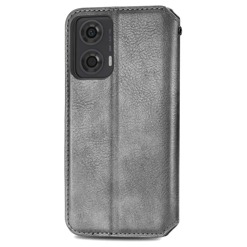 For Motorola Moto E14 4G / G04 4G / G04s 4G / G24 4G PU Leather Case Rhombus Imprint Wallet Stand Phone Cover - Grey