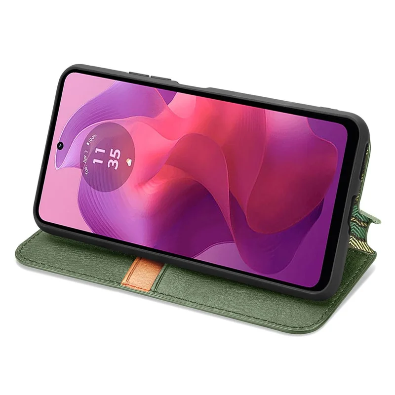 For Motorola Moto E14 4G / G04 4G / G04s 4G / G24 4G PU Leather Case Rhombus Imprint Wallet Stand Phone Cover - Green