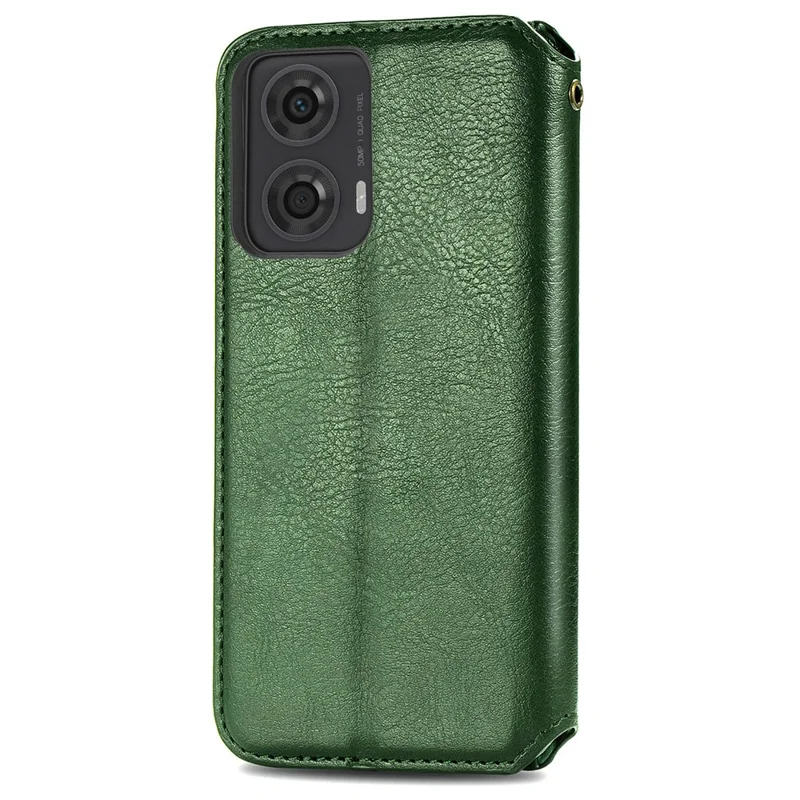 For Motorola Moto E14 4G / G04 4G / G04s 4G / G24 4G PU Leather Case Rhombus Imprint Wallet Stand Phone Cover - Green