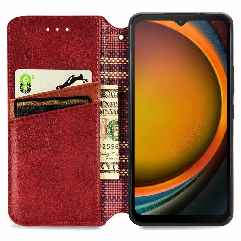 Étui pour téléphone cellulaire Samsung Galaxy Xcover7 Étui portefeuille en cuir à imprimé losange avec rabat - Rouge