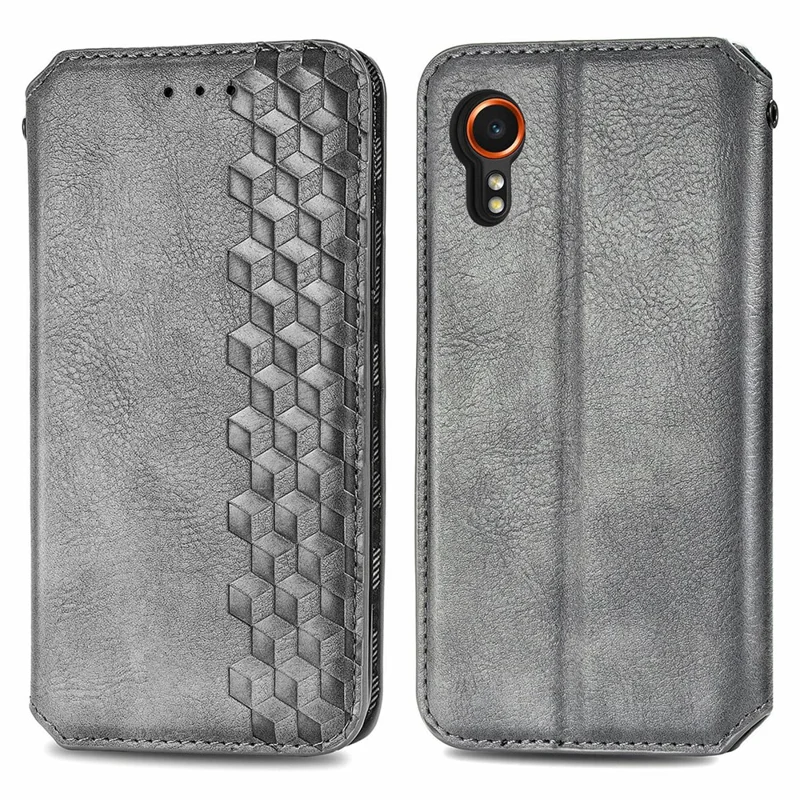 For Samsung Galaxy Xcover7 PU Leather Case Rhombus Imprint Wallet Stand Phone Cover - Grey