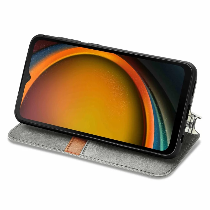 For Samsung Galaxy Xcover7 PU Leather Case Rhombus Imprint Wallet Stand Phone Cover - Grey