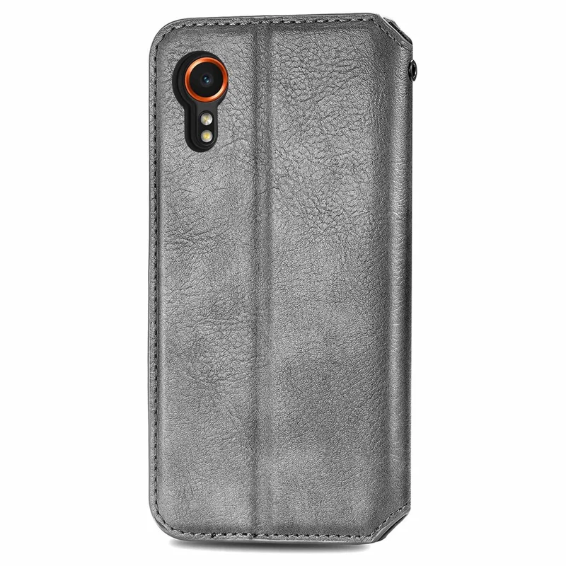 For Samsung Galaxy Xcover7 PU Leather Case Rhombus Imprint Wallet Stand Phone Cover - Grey