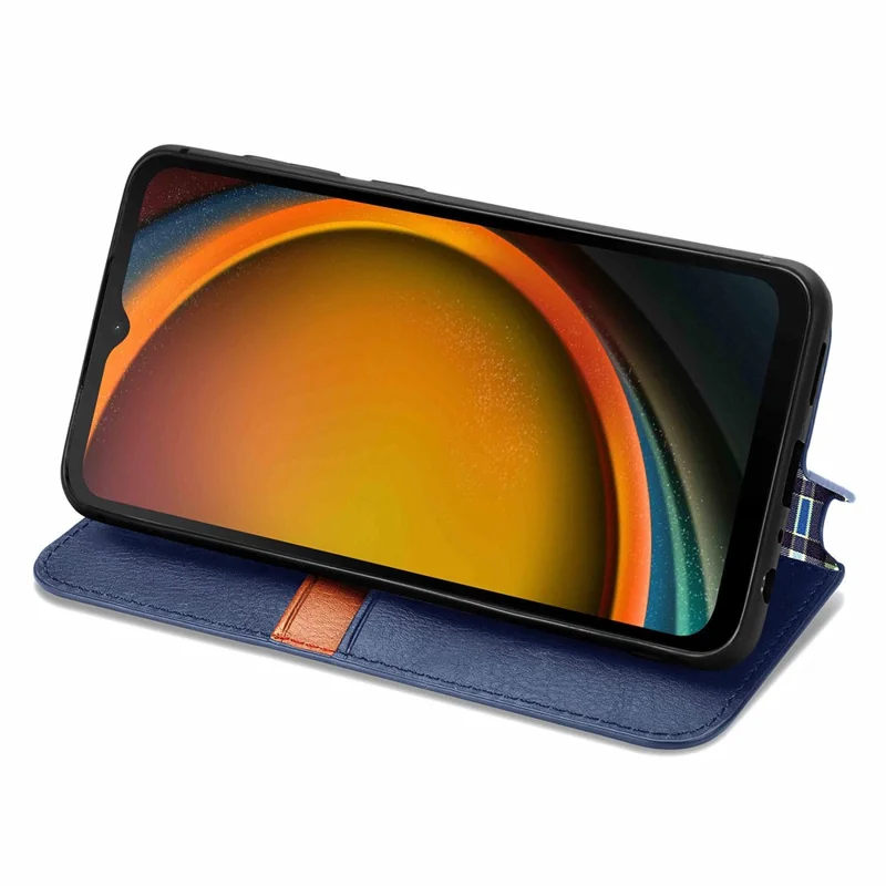 For Samsung Galaxy Xcover7 PU Leather Case Rhombus Imprint Wallet Stand Phone Cover - Blue