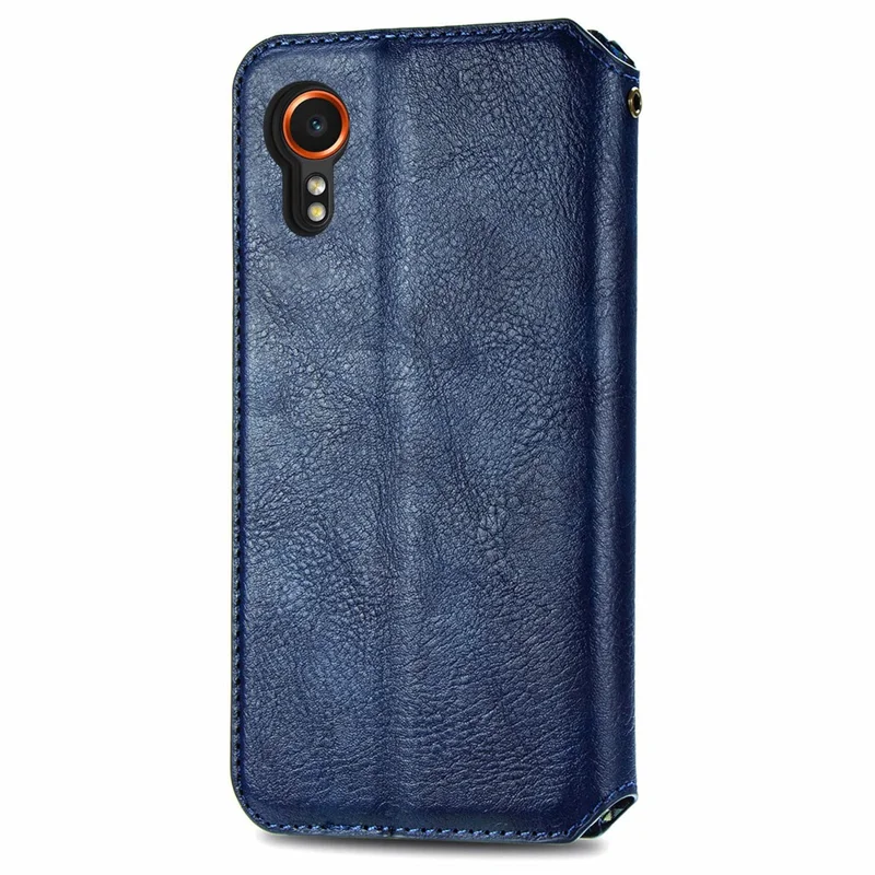 For Samsung Galaxy Xcover7 PU Leather Case Rhombus Imprint Wallet Stand Phone Cover - Blue