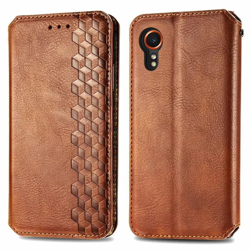 Pour Samsung Galaxy Xcover7 Étui de téléphone portable Imprimé Rhombus Cuir Portefeuille Flip Cover - Marron