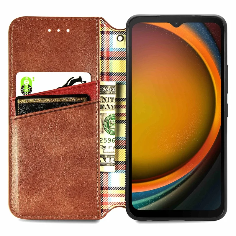 Pour Samsung Galaxy Xcover7 Étui de téléphone portable Imprimé Rhombus Cuir Portefeuille Flip Cover - Marron