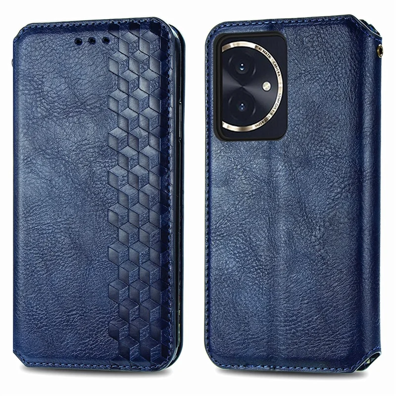 For Honor 100 5G PU Leather Case Rhombus Imprint Wallet Stand Phone Cover - Blue