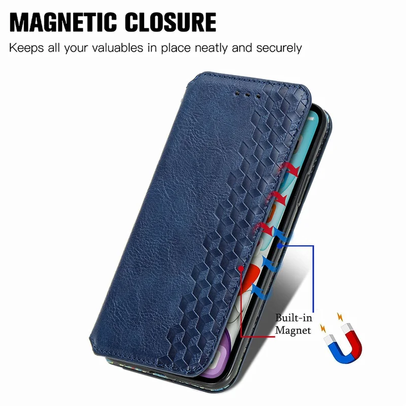 For Honor 100 5G PU Leather Case Rhombus Imprint Wallet Stand Phone Cover - Blue