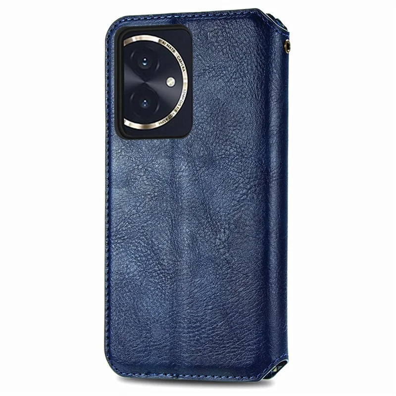 For Honor 100 5G PU Leather Case Rhombus Imprint Wallet Stand Phone Cover - Blue