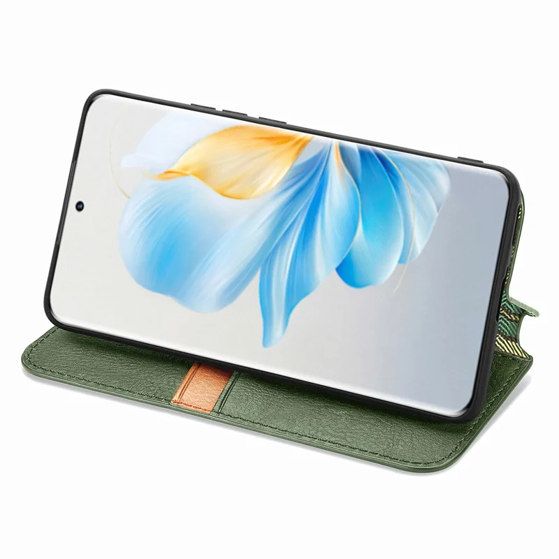 For Honor 100 5G PU Leather Case Rhombus Imprint Wallet Stand Phone Cover - Green