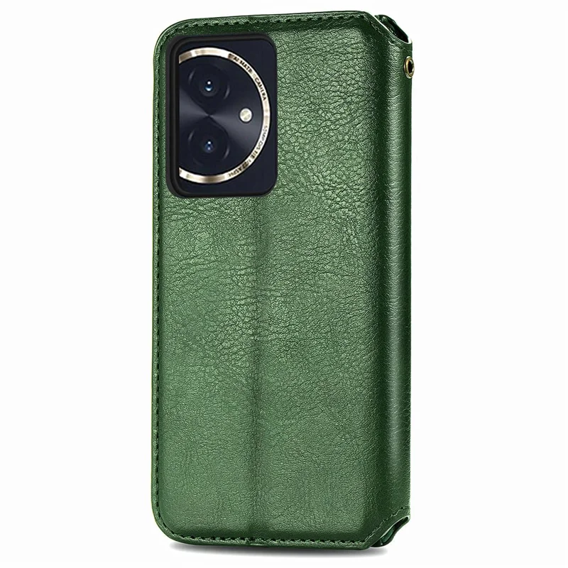 For Honor 100 5G PU Leather Case Rhombus Imprint Wallet Stand Phone Cover - Green
