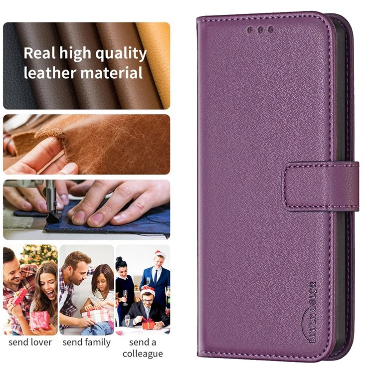 BINFEN COLOR BF17 For Sony Xperia 10 VI Case PU Leather Magnetic Buckle Flip Phone Cover - Dark Purple