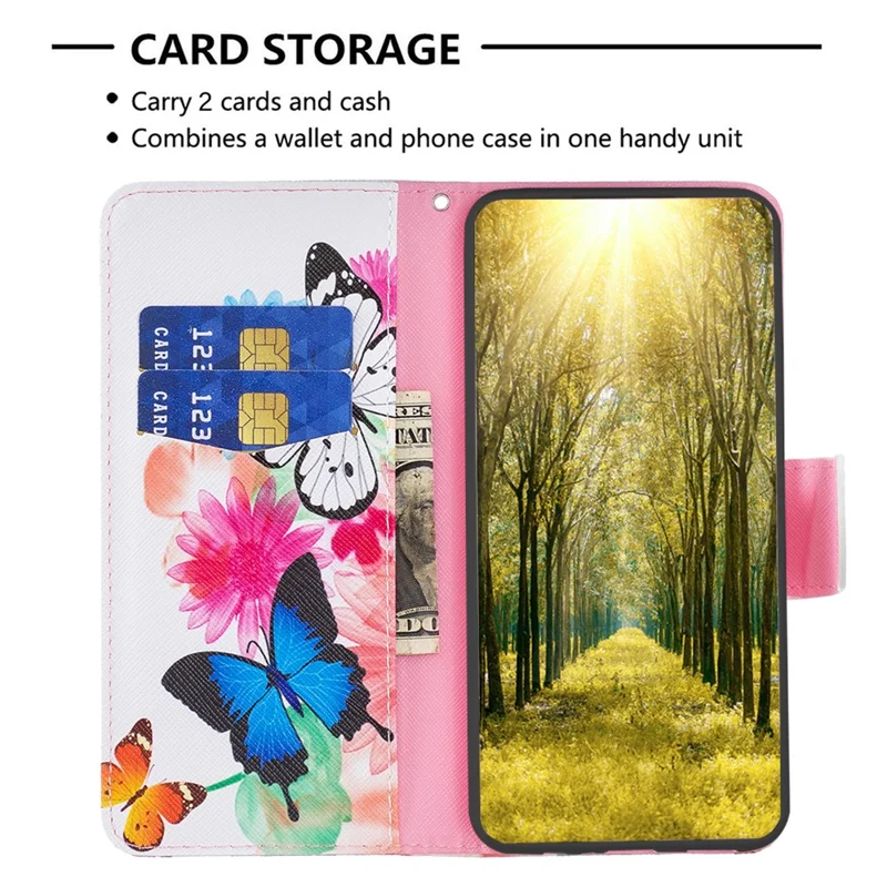 For Sony Xperia 10 VI Cell Phone Case Pattern Printing Leather Flip Stand Wallet Cover - Two Butterflies