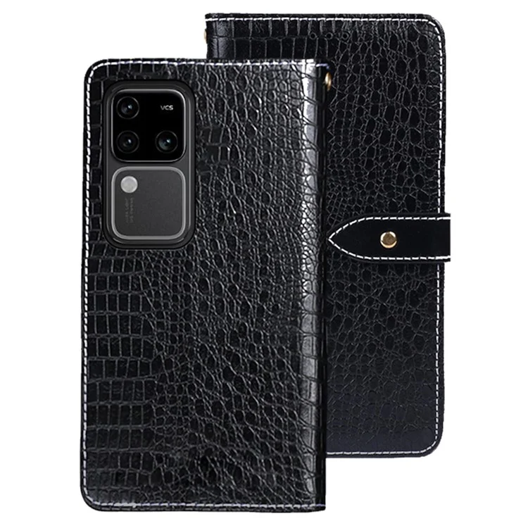 IDEWEI для vivo V30 Pro 5G Чехол из искусственной кожи с текстурой крокодила, флип-чехол для телефона - черный