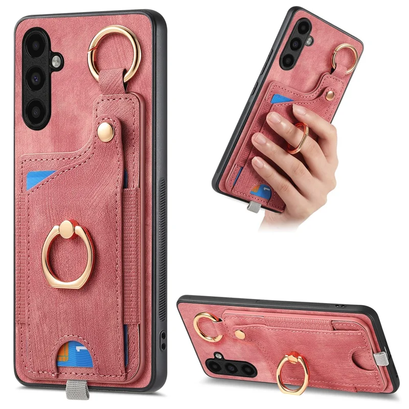 For Samsung Galaxy A24 4G (162.1 X 77.6 X 8.3mm) Cell Phone Case Leather Card Holder Phone Protector - Pink
