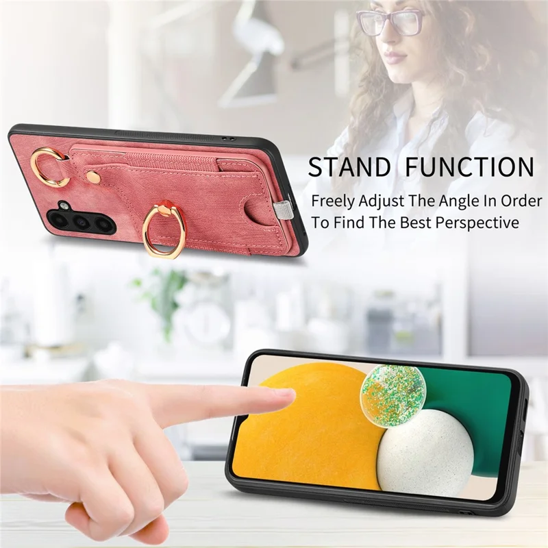 For Samsung Galaxy A24 4G (162.1 X 77.6 X 8.3mm) Cell Phone Case Leather Card Holder Phone Protector - Pink