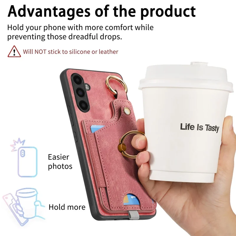 For Samsung Galaxy A24 4G (162.1 X 77.6 X 8.3mm) Cell Phone Case Leather Card Holder Phone Protector - Pink