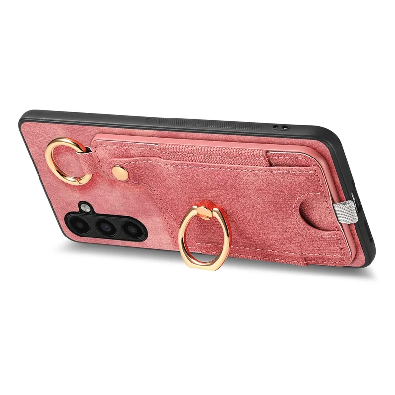 For Samsung Galaxy A24 4G (162.1 X 77.6 X 8.3mm) Cell Phone Case Leather Card Holder Phone Protector - Pink